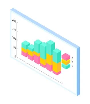 Colorful surround bar chart with data. Statistics, financial analysis. Vector Illustrazione stock