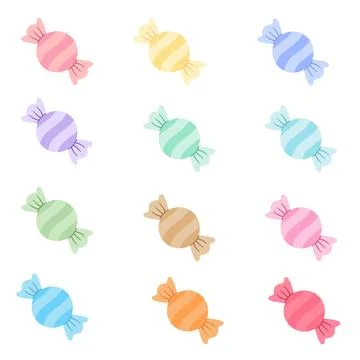 Colorful sweet candy vector set in pastel colors with stripes pattern, isol.. Stock-Illustration