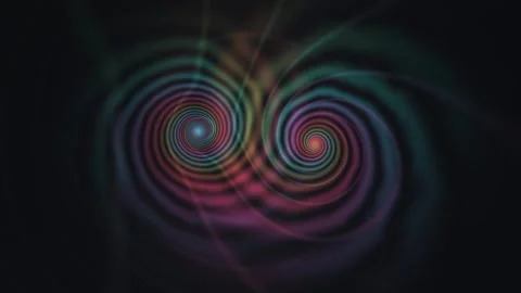 Colorful swirl patterns create vivid visual effects in dark background Stock Footage 338426080
