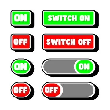 Colorful switch buttons set with on and off states Stock Illustration