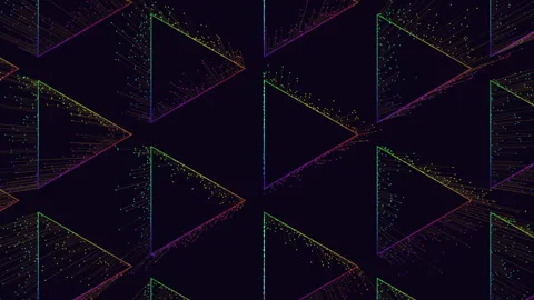 Colorful symmetrical pattern of triangles with thin dotted lines on black Stock Footage 267049214