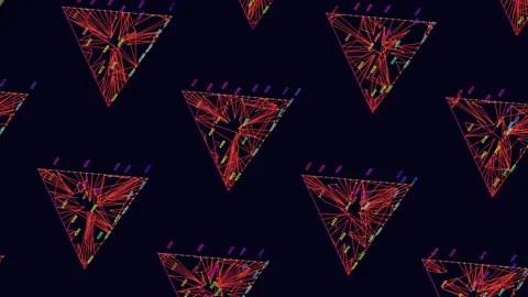 Colorful symmetrical triangular pattern in red, blue, and yellow Stockbeeldmateriaal 315084244