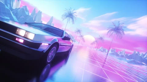 Colorful SynthWave Backdrop of Riding Car and Landscape Loop Stock Footage 281609450