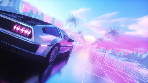 Colorful SynthWave Backdrop of Riding Car and Landscape Stock Footage 281609534
