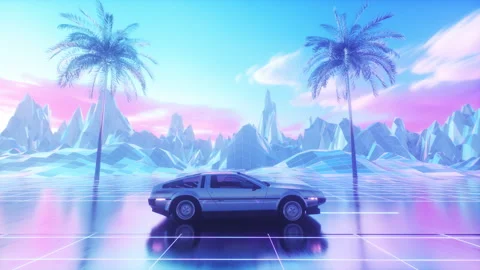 Colorful SynthWave Background of Riding Car and Landscape Loop Stock Footage 281609751