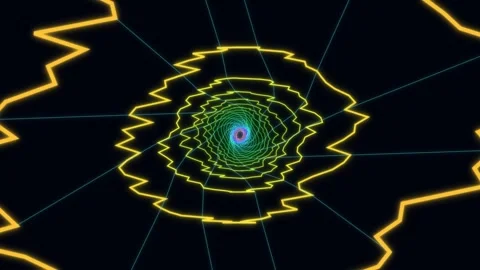 Colorful synthwave neon vortex with geometric glowing lines Stock Footage 336995507