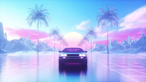 Colorful SynthWave Style Background of Riding Car and Landscape Loop Stock Footage 281609645