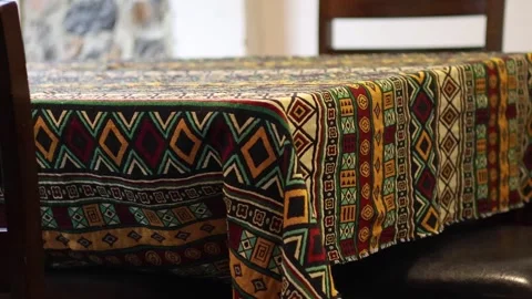 Colorful Tablecloth on Dining Table Stock Footage 301030819