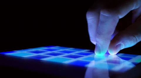 Colorful tablet computer touchscreen and swiping finger Stock Footage