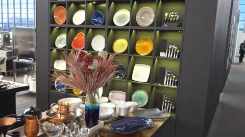 Colorful Tableware with Serving Dishes, Plates and Glass Stock Footage 172378995