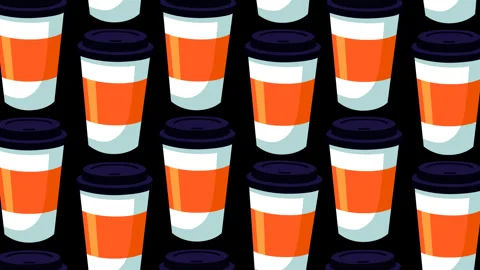Colorful Takeaway Coffee Cup Pattern Animated Motion Graphic Background Stock Footage 345234839