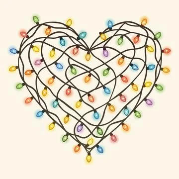 Colorful tangled string lights forming a vibrant heart shape Stock Illustration