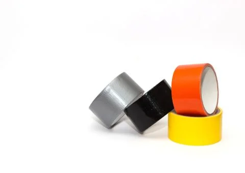 Colorful tape rolls background on white. Adhesive tape on a white background. Stock Photos