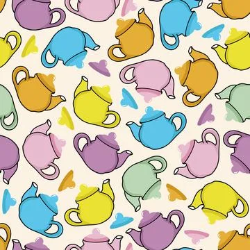 Colorful tea pots seamless pattern Stock Illustration