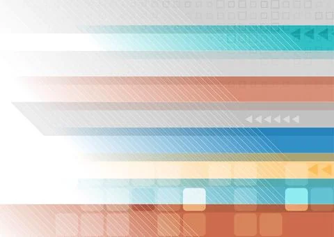 Colorful tech geometric abstract background with stripes, squares and arrows 스톡 일러스트