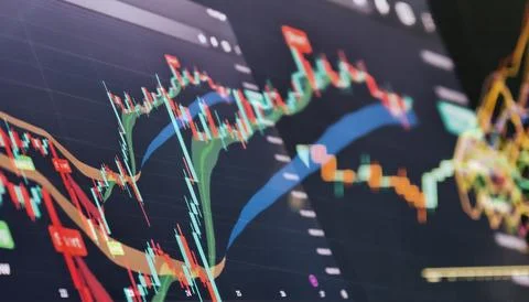 Colorful technical stock chart with indicators Stock Photos