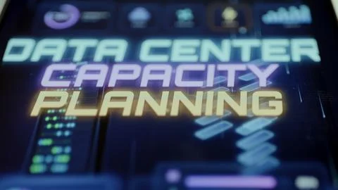 Colorful technology animation presents Data Center Capacity Planning Stock Photos