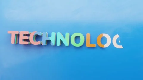 Colorful Technology Word Text Name Design Against a Vibrant Blue Background Vídeos de archivo 296170950