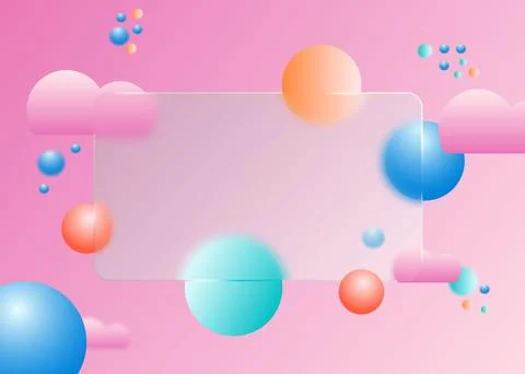 Colorful template in glasmorphism style with floating spheres. Illustrazione stock