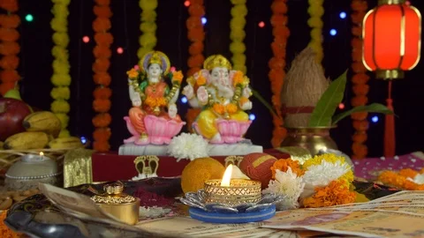 A colorful temple/puja Ghar decorated on the occasion of Diwali - Festival Stock Footage 116247751