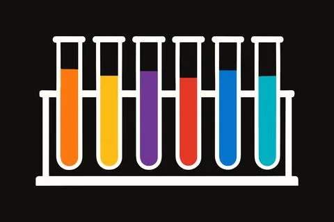 Colorful Test Tubes in a Rack Science Experiment 库存插图