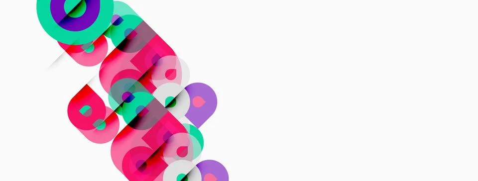 Colorful text design features stacked, overlapping letters. Bright hues creat Stock Illustration