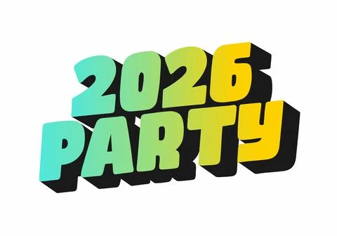 Colorful text design featuring the words 2026 PARTY with gradient effect an.. Stock Illustration