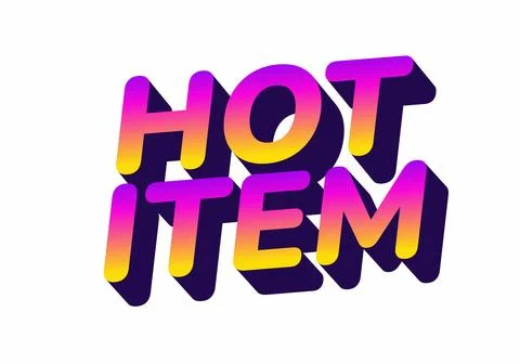 Colorful text graphic featuring the words HOT ITEM in a bold, modern f Stockillustratie