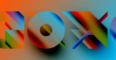 Colorful text spells BOX. Gradient hues blend, creating vibrant visual effect. Illustrazione stock