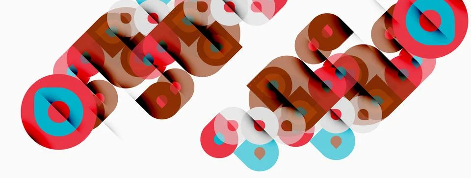 Colorful text spells OTTO, using layered red, blue circles creating 3d effect Ilustração Stock