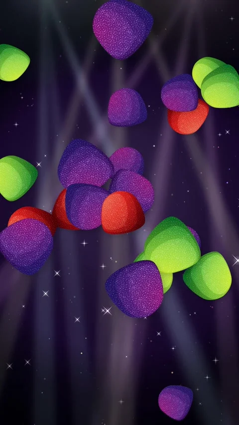Colorful Textured Objects Falling Over Glittering Dark Background Animation Stock Footage 344931335