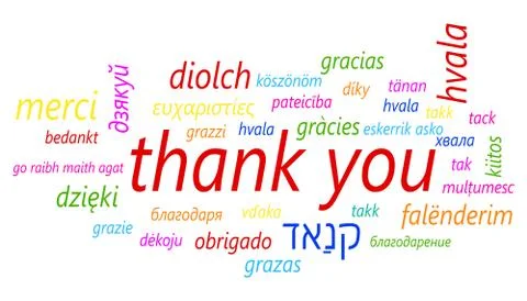 Colorful thank you in many languages vector icon. Global thank you text flat  Stock Illustration