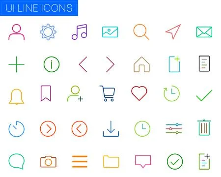 Colorful thin line user interface vector icon set Stock Illustration