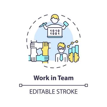 Colorful thin linear icon work in team concept Stock Illustration