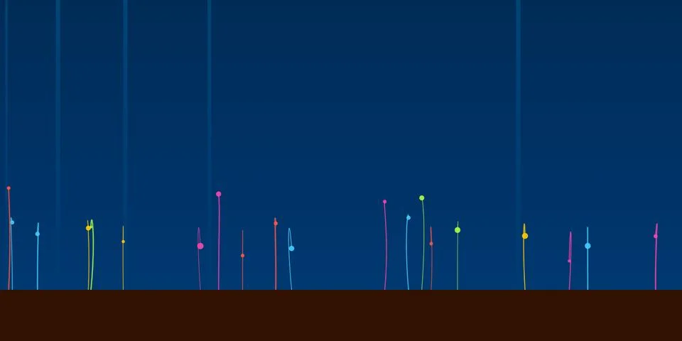 Colorful thin lines with dots on a dark blue background Stock Illustration