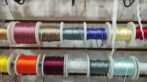 Colorful Thread Spools On Display Stock Photos