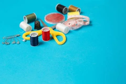 Colorful Thread Spools Tailor Equipment Copy Space Stock Photos
