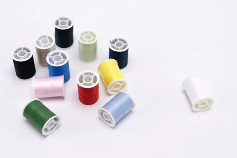 Colorful Thread Spools on White Background - Sewing Supplies, Craft Materia.. Stock Photos