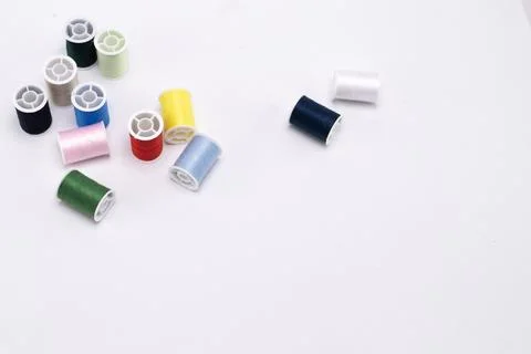 Colorful Thread Spools on White Background - Sewing Supplies, Craft Materia.. Stock Photos