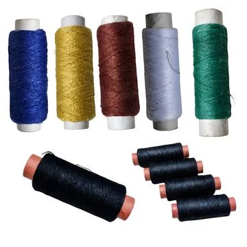 Colorful thread spools on white background 스톡 사진