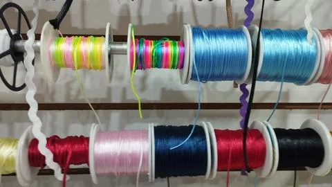 Colorful Threads On Spools For Sewing And Crafts Stock Photos