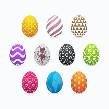Colorful three dimensional patterned easter egg set Stock Illustration