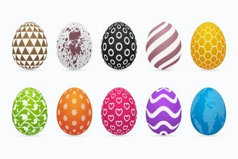 Colorful three dimensional patterned easter egg set Stock-Illustration