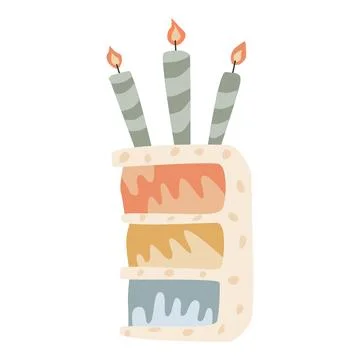 Colorful three-layer cake with candles Stock Illustration