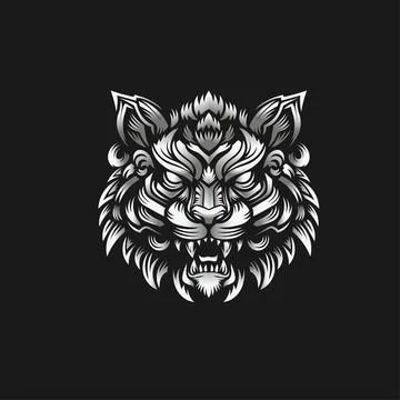 Colorful tiger head roaring vector illustration Stock Illustration