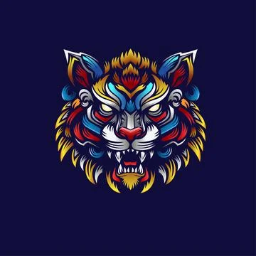 Colorful tiger head roaring vector illustration Stock Illustration