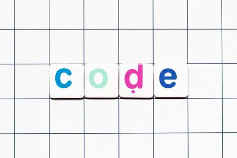 Colorful tile letter in word code on white grid background Stock Photos