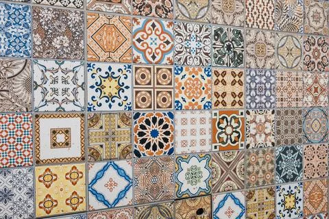 Colorful tile pattern, patchwork design of portuguese tiles - Foto stock