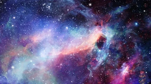 Colorful tiny bright star-studded nebula clouds move in the dark universe. 스톡 동영상 142732441