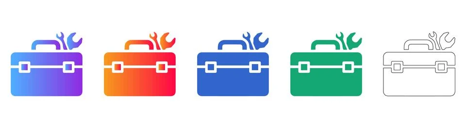 Colorful Toolboxes with Wrenches Icon Set for Repair and Service Stock Illustration